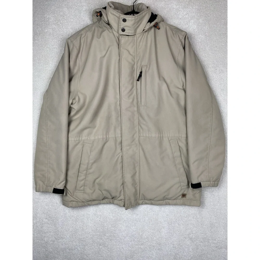 Weatherproof Men's Insulated Hooded Parka Jacket Tan Fleece Lined Winter Coat